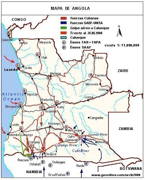 Mapa de Angola con bases aereas